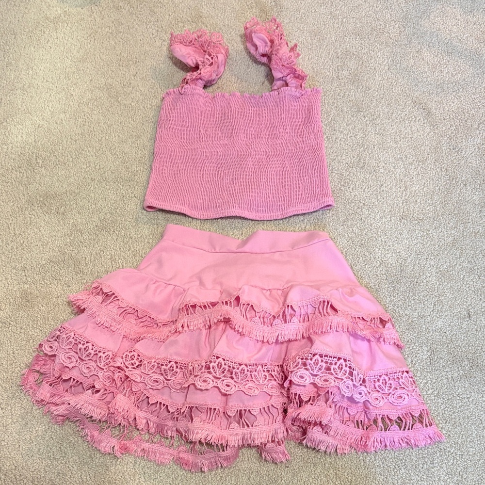 Peixoto Girls Pink Ruffled Two-Piece Set- Small 6/7